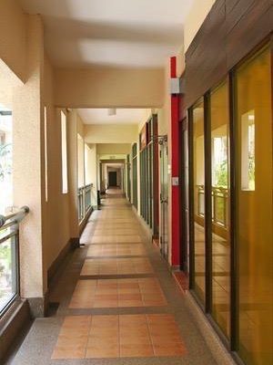 1499060 - outdoor hallway in a commercial building brick floor